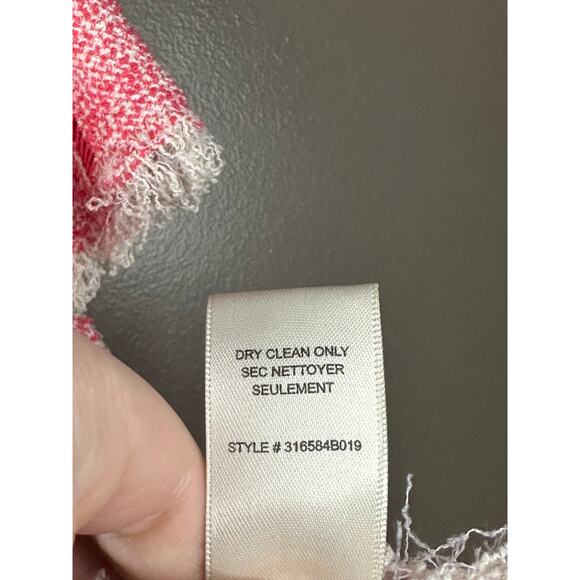 Rebecca Taylor Pink Coral Tweed Short Sleeve Fringe Raw Hem Crop Blouse Size 2 - Picture 6 of 7